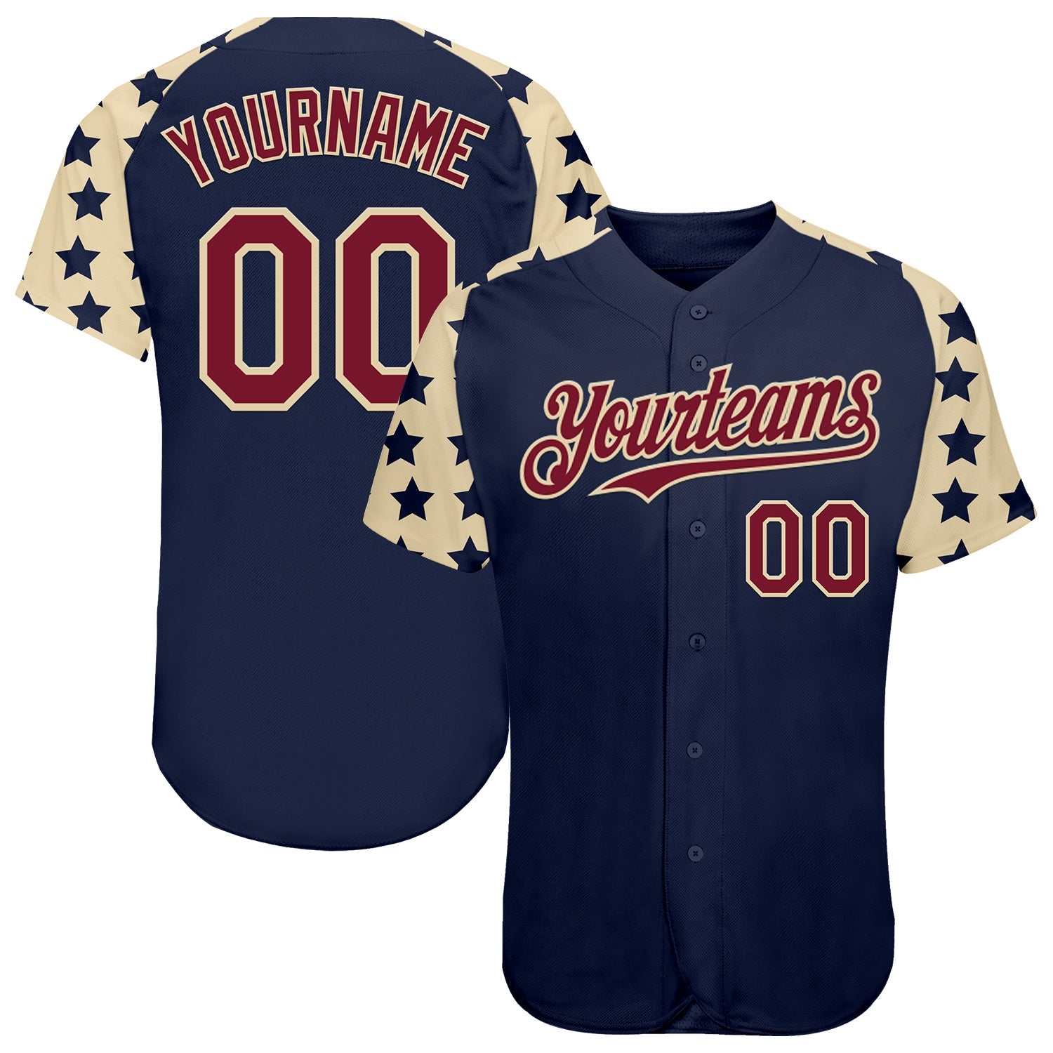Custom Navy Crimson-Cream Star Raglan Sleeves Authentic Baseball Jersey - Main View