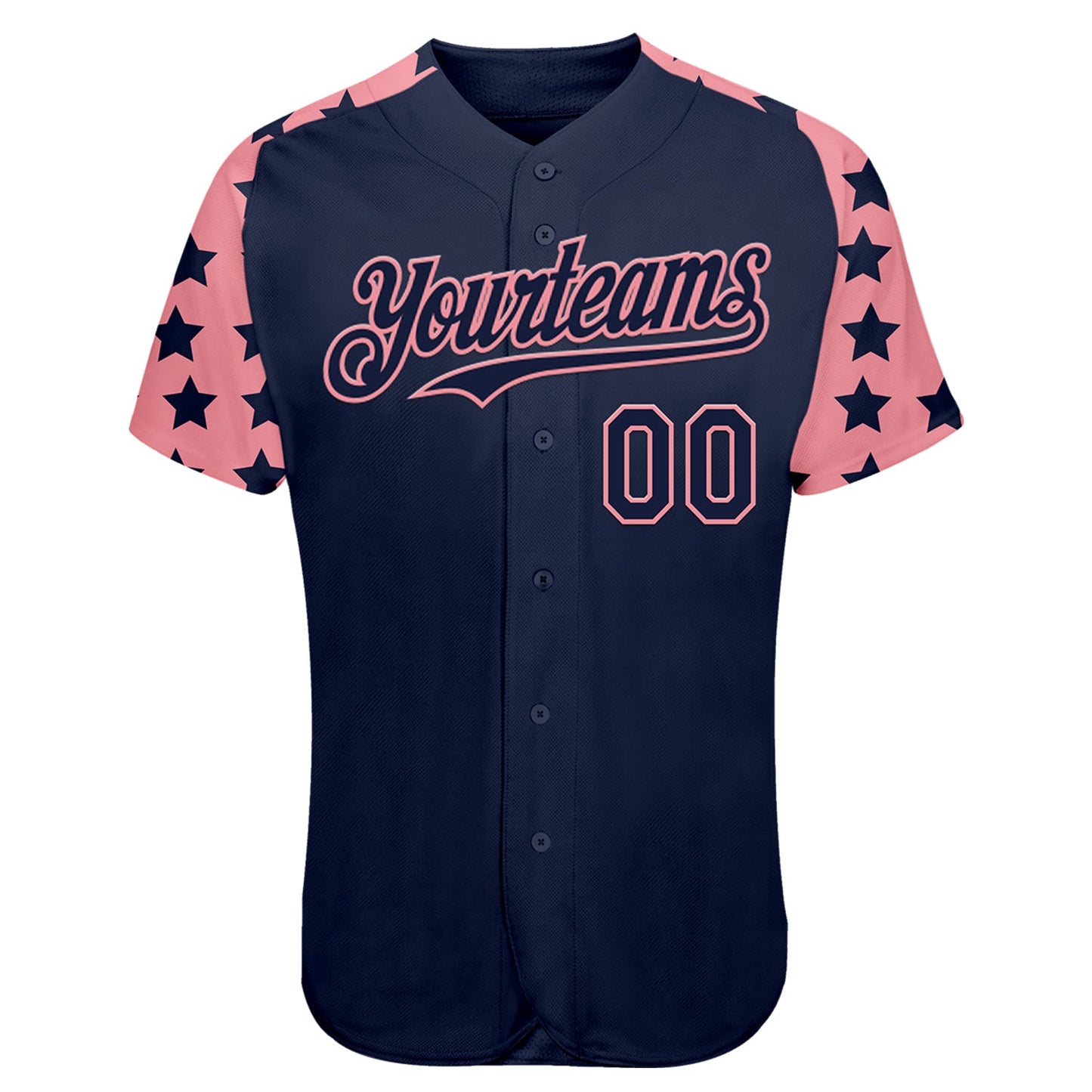 Custom Navy Medium Pink Star Raglan Sleeves Authentic Baseball Jersey view 2