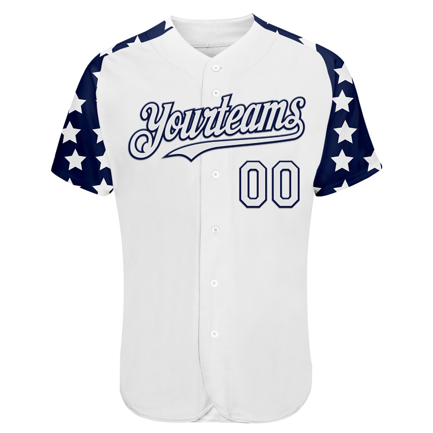 Custom White Navy Star Raglan Sleeves Authentic Baseball Jersey view 2