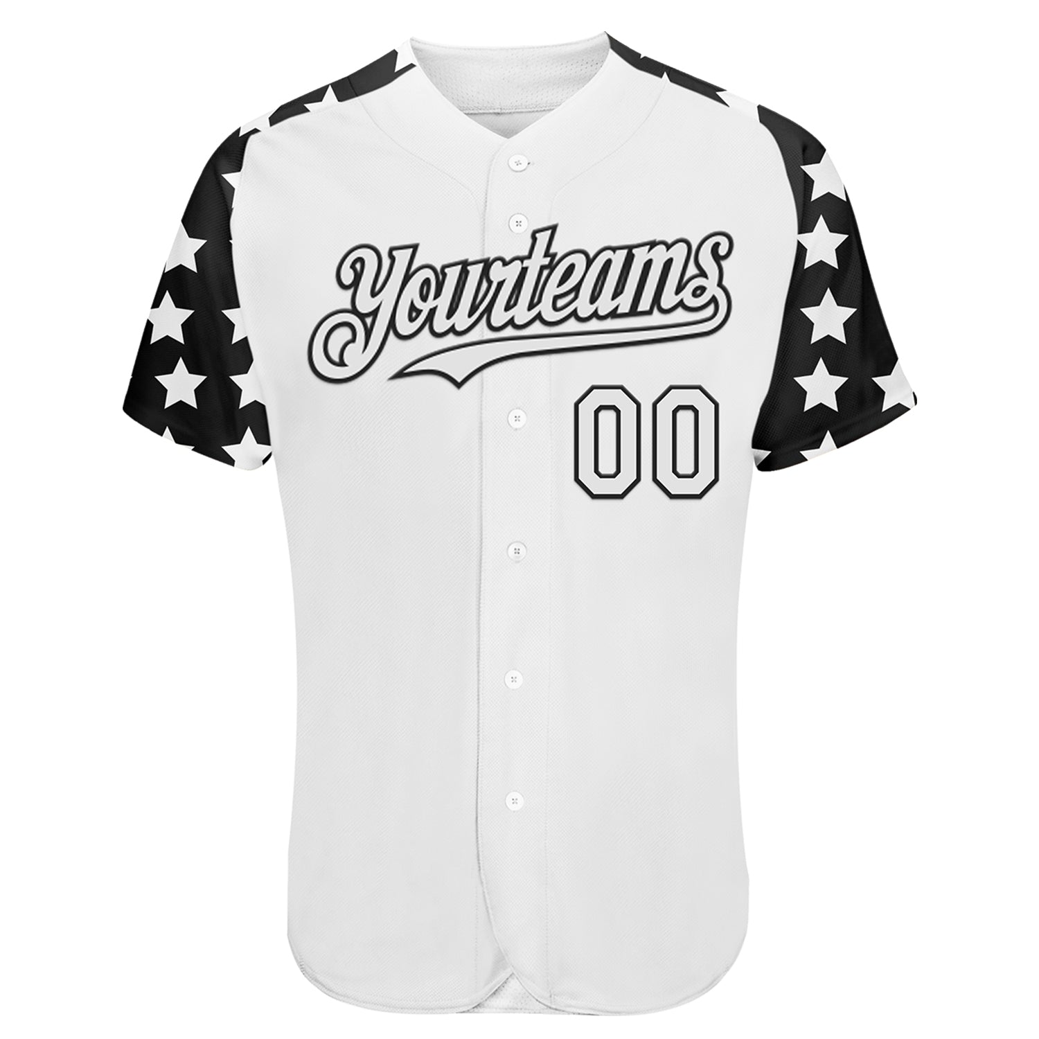 Custom White Black Star Raglan Sleeves Authentic Baseball Jersey view 2