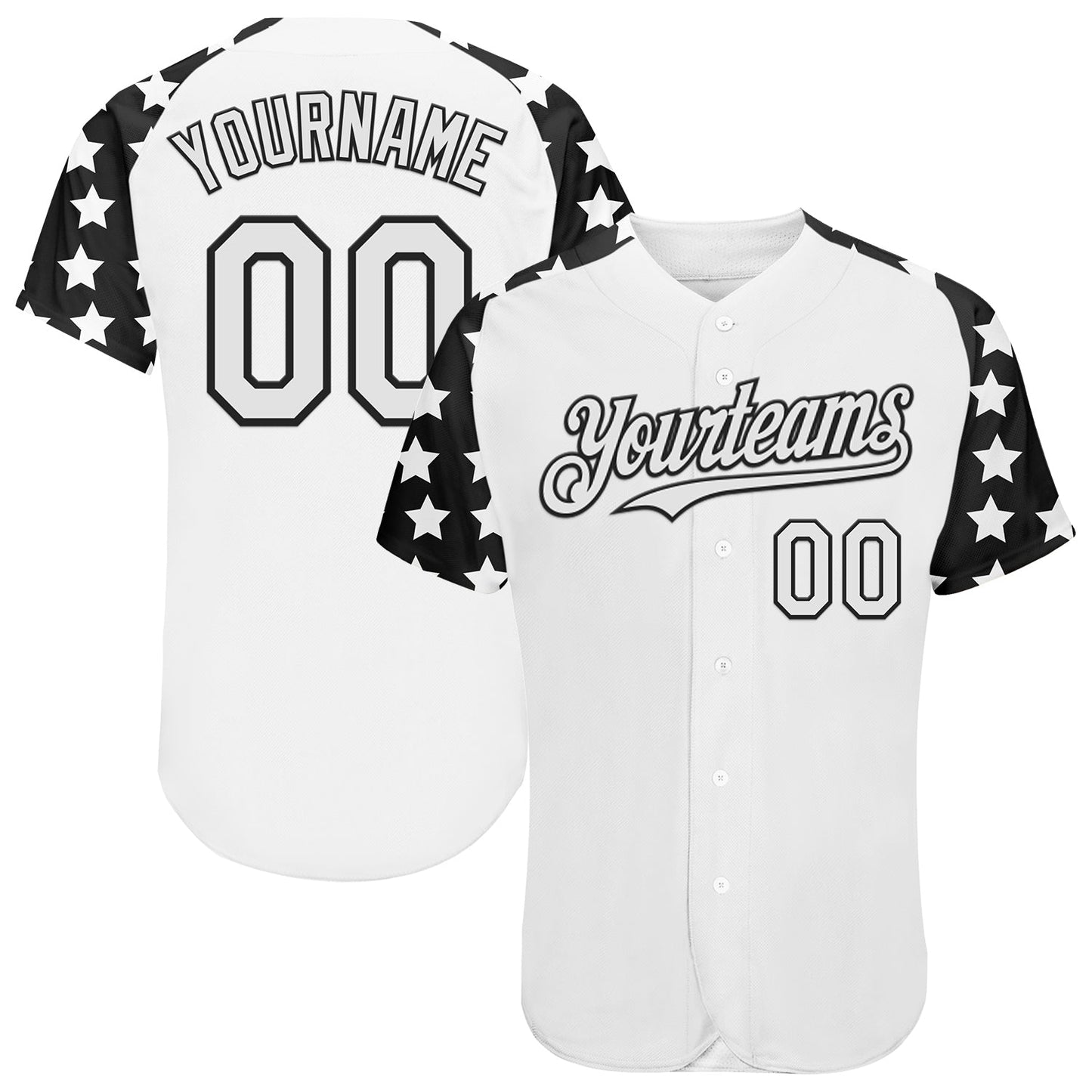Custom White Black Star Raglan Sleeves Authentic Baseball Jersey - Main View