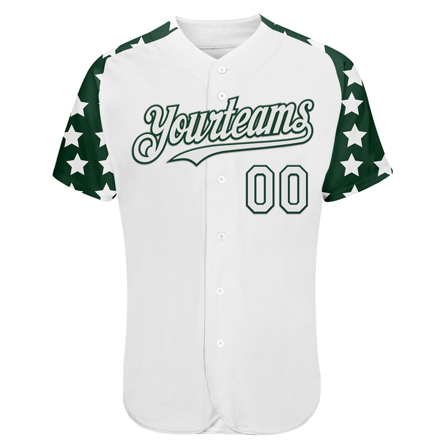Custom White Green Star Raglan Sleeves Authentic Baseball Jersey view 2