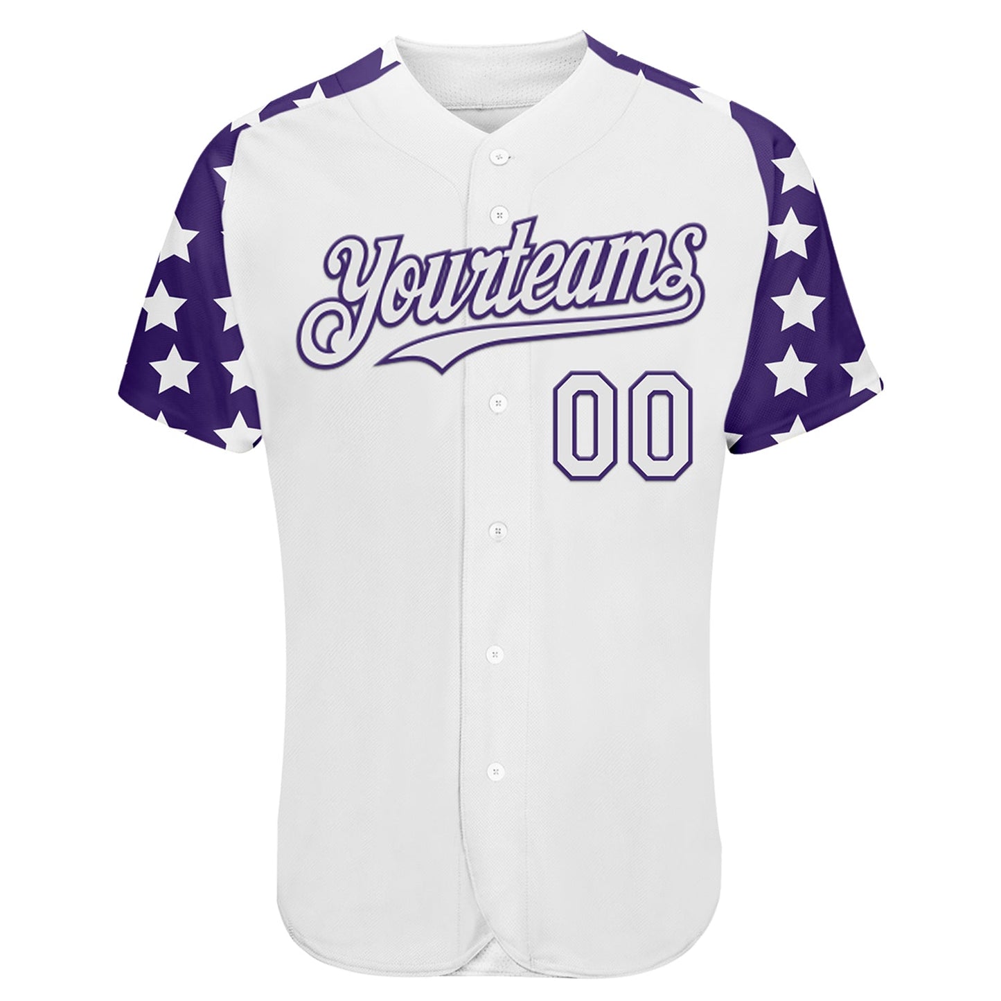 Custom White Purple Star Raglan Sleeves Authentic Baseball Jersey view 2