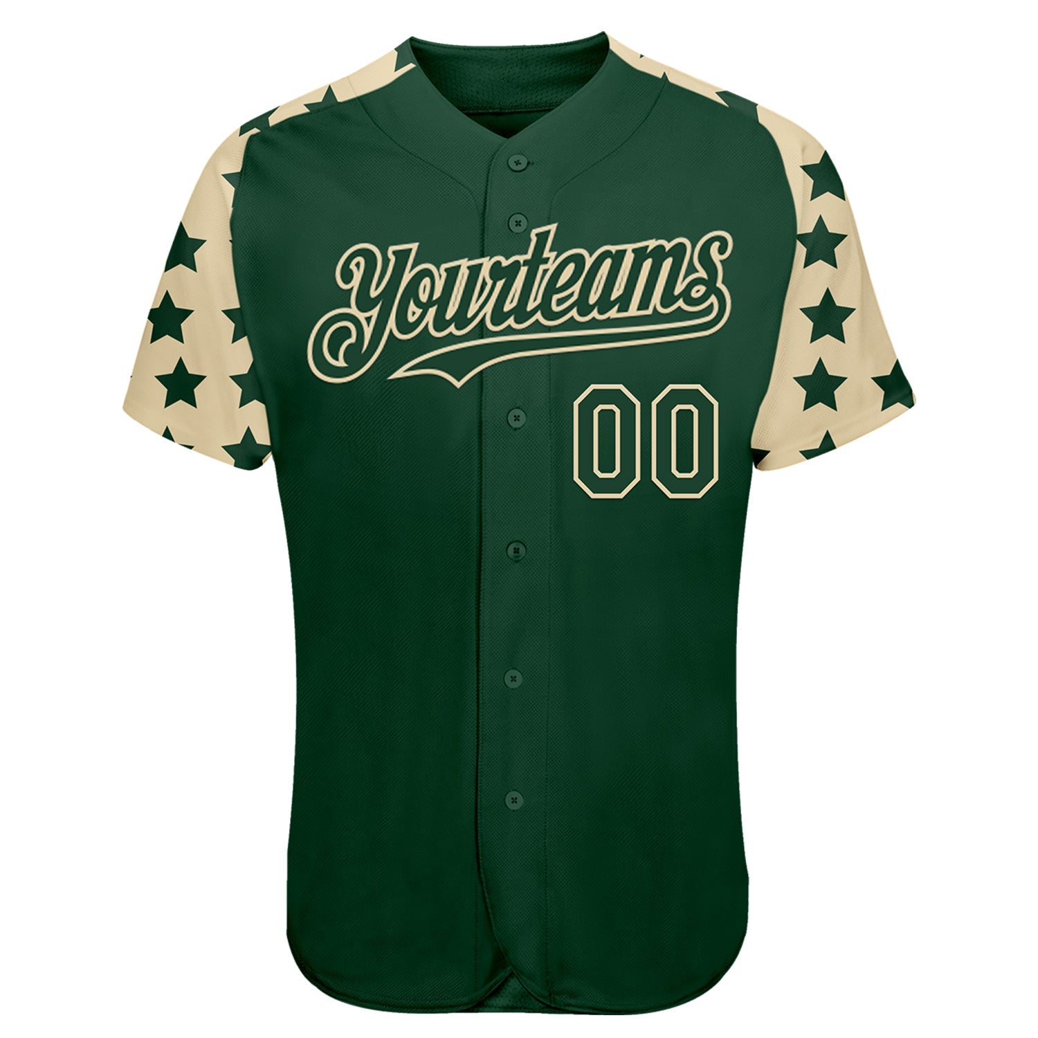 Custom Green Cream Star Raglan Sleeves Authentic Baseball Jersey view 2