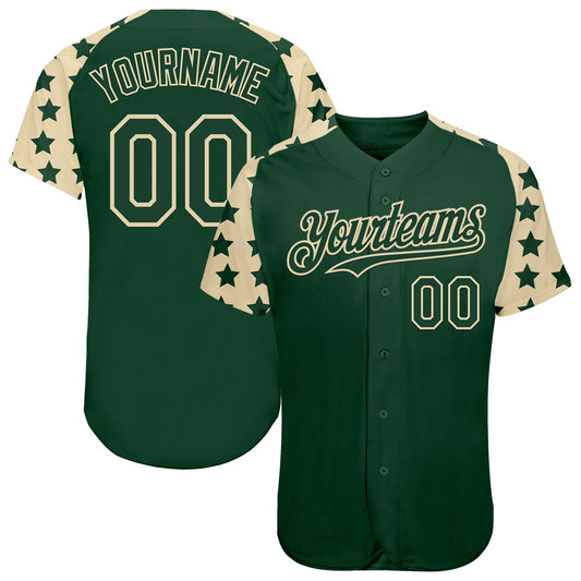 Custom Green Cream Star Raglan Sleeves Authentic Baseball Jersey - Main View