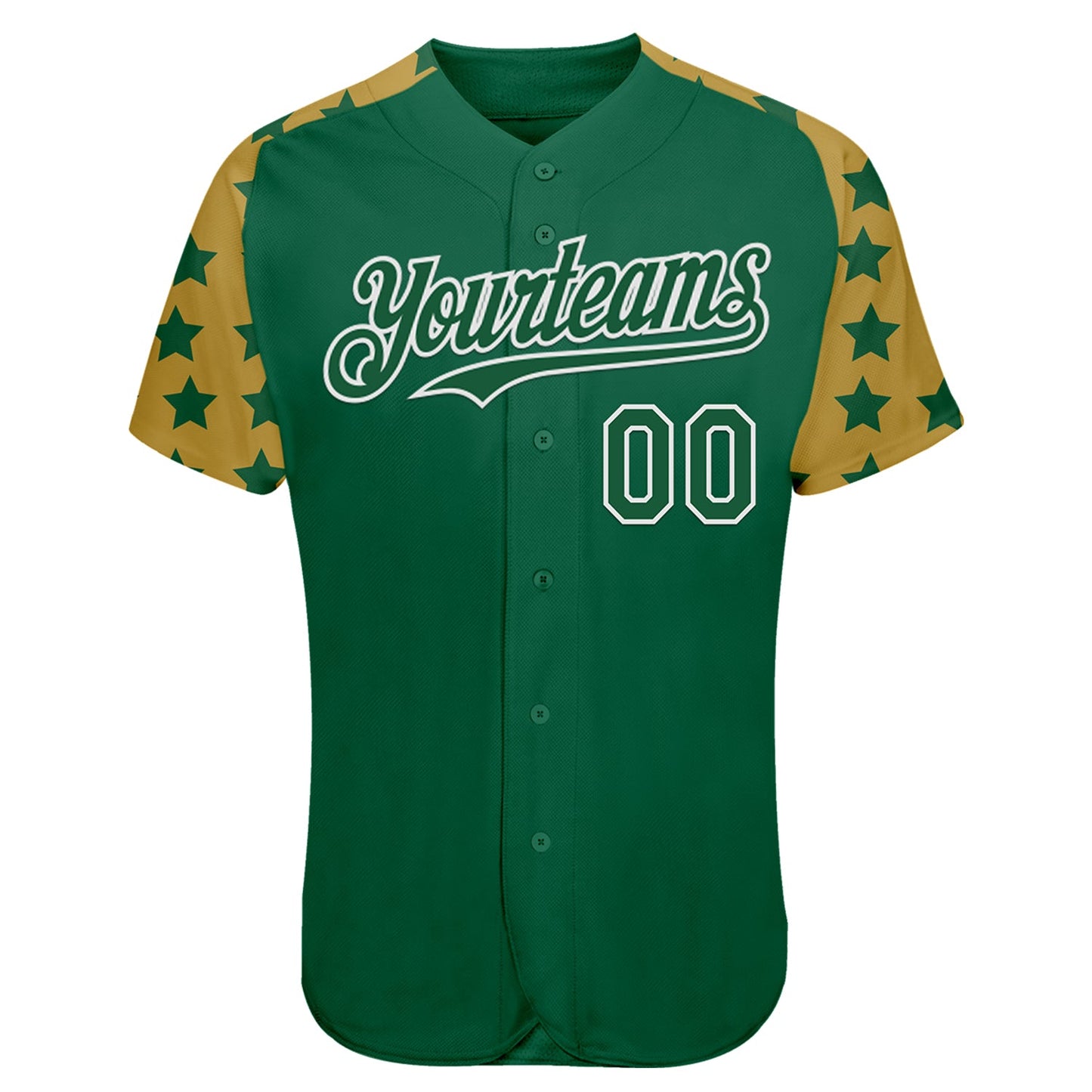 Custom Green White-Old Gold Star Raglan Sleeves Authentic Baseball Jersey view 2