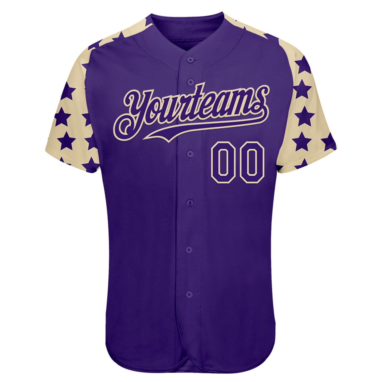 Custom Purple Cream Star Raglan Sleeves Authentic Baseball Jersey view 2