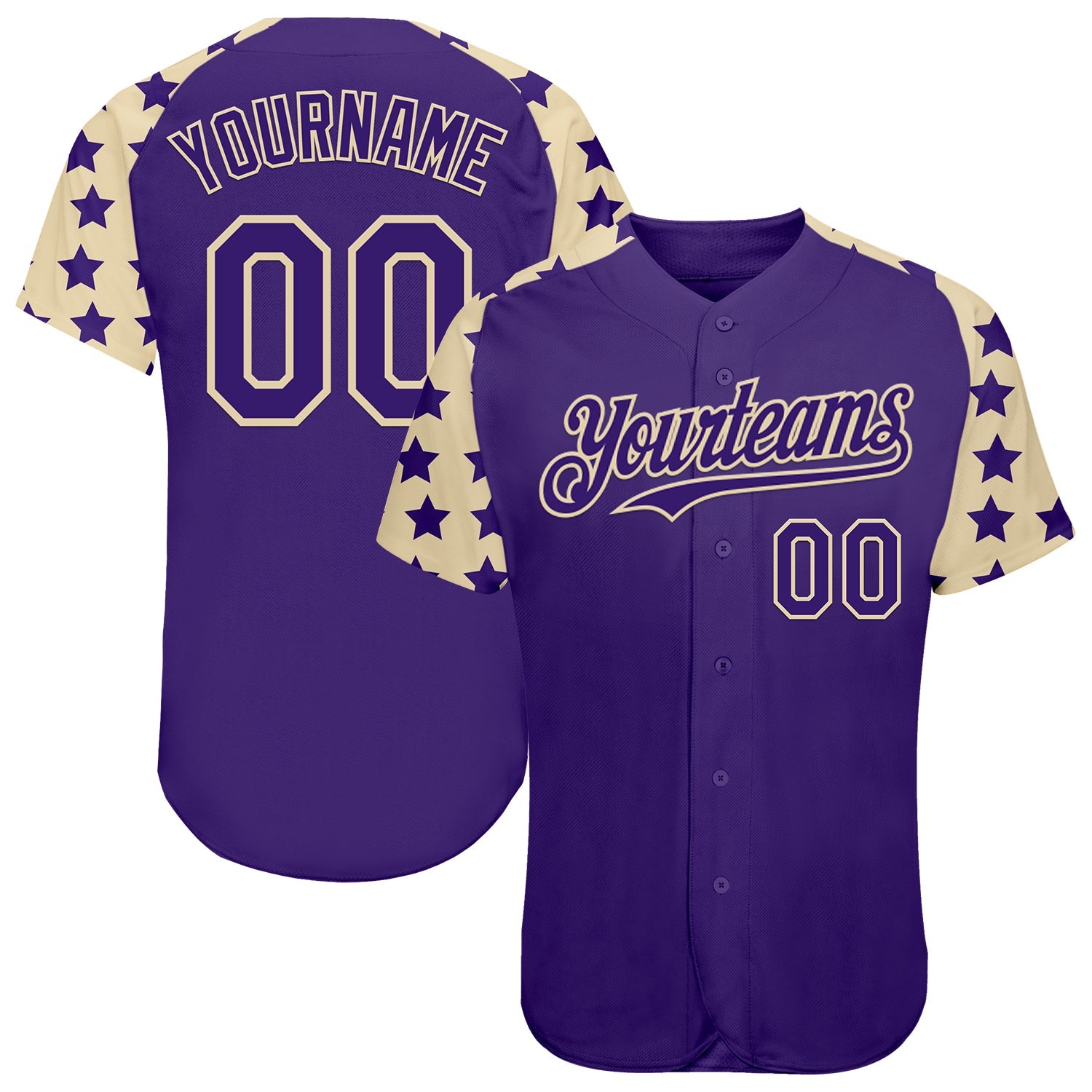 Custom Purple Cream Star Raglan Sleeves Authentic Baseball Jersey - Main View