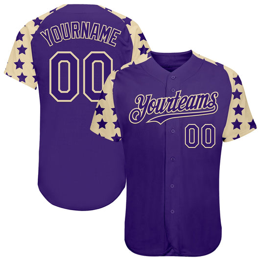Custom Purple Cream Star Raglan Sleeves Authentic Baseball Jersey - Main View