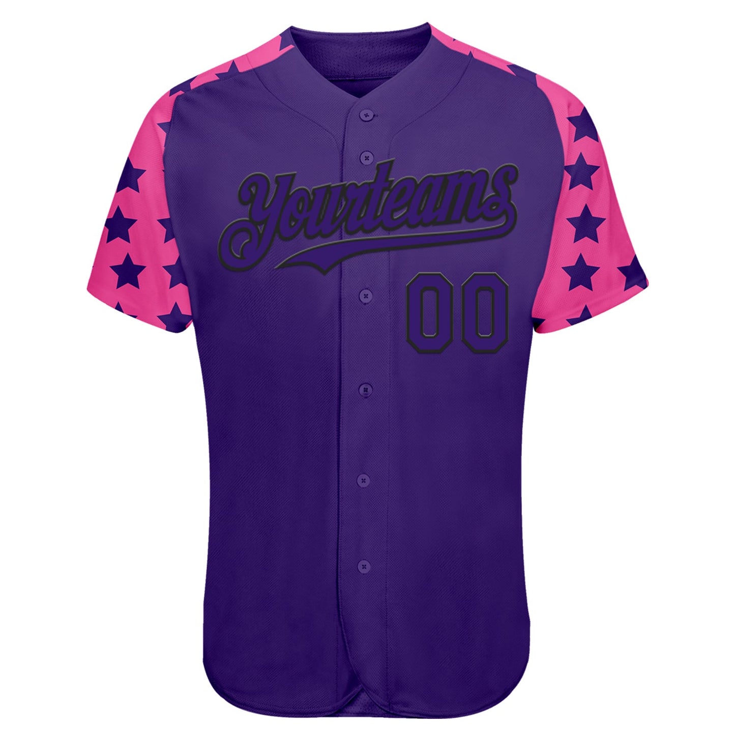 Custom Purple Black-Pink Star Raglan Sleeves Authentic Baseball Jersey view 2