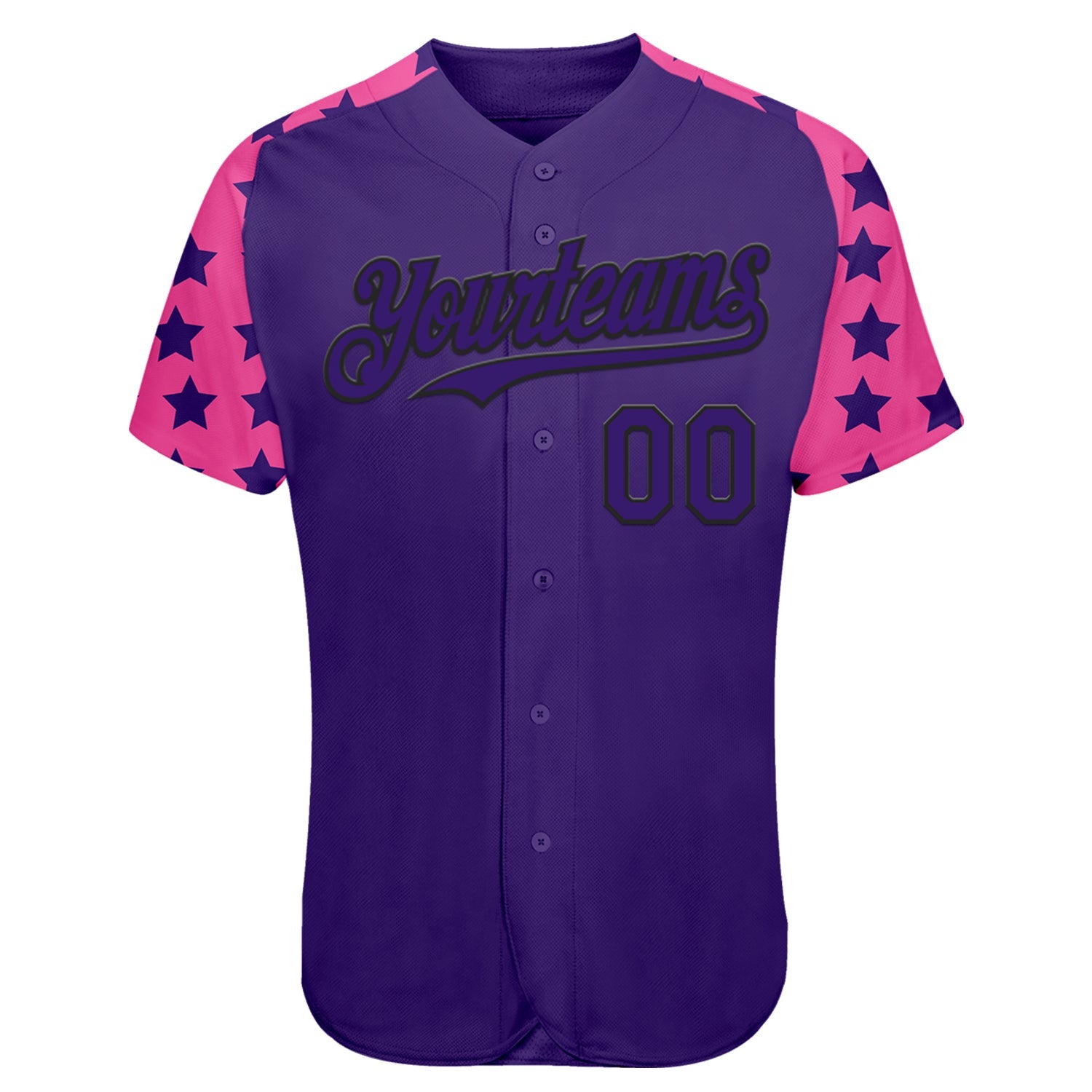 Custom Purple Black-Pink Star Raglan Sleeves Authentic Baseball Jersey view 2