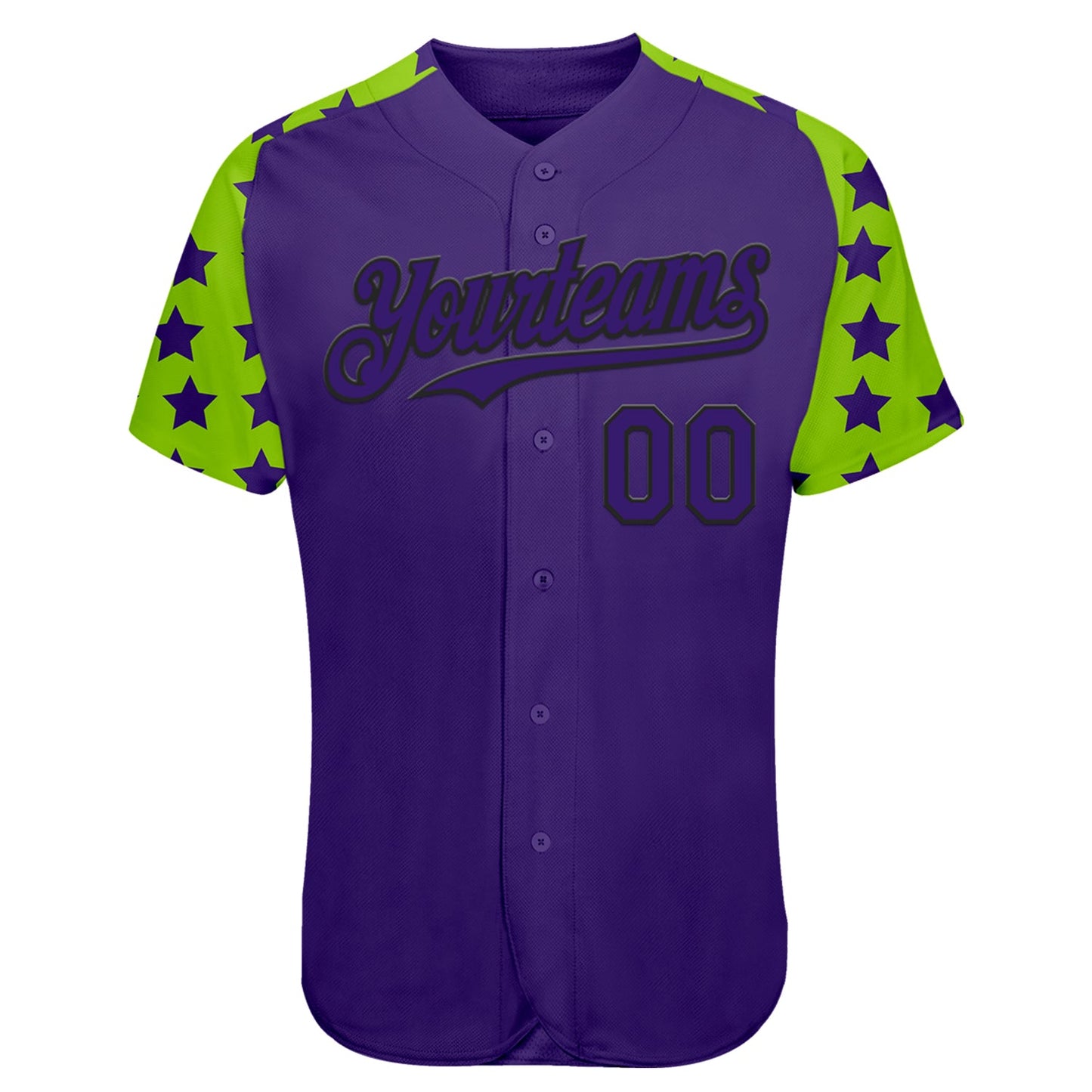 Custom Purple Black-Neon Green Star Raglan Sleeves Authentic Baseball Jersey view 2