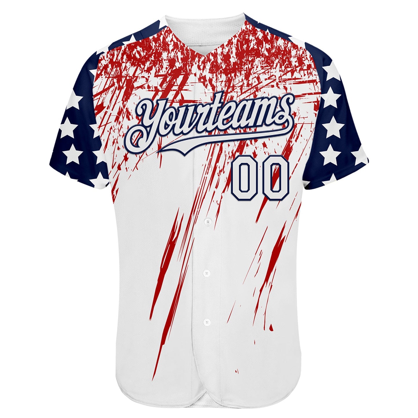 Custom White Navy-Red Splatter Brush Stroke Star Raglan Sleeves Authentic Baseball Jersey view 2