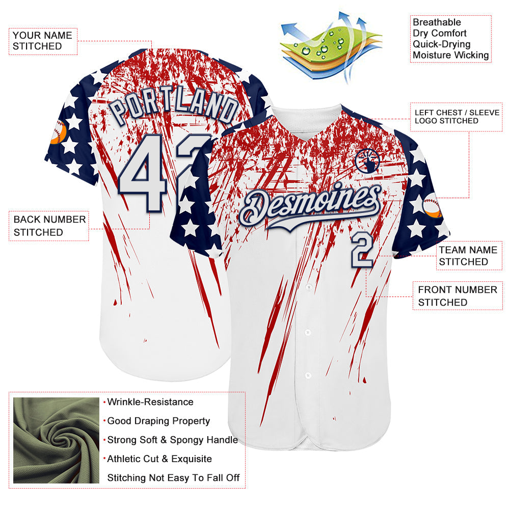 Custom White Navy-Red Splatter Brush Stroke Star Raglan Sleeves Authentic Baseball Jersey view 3