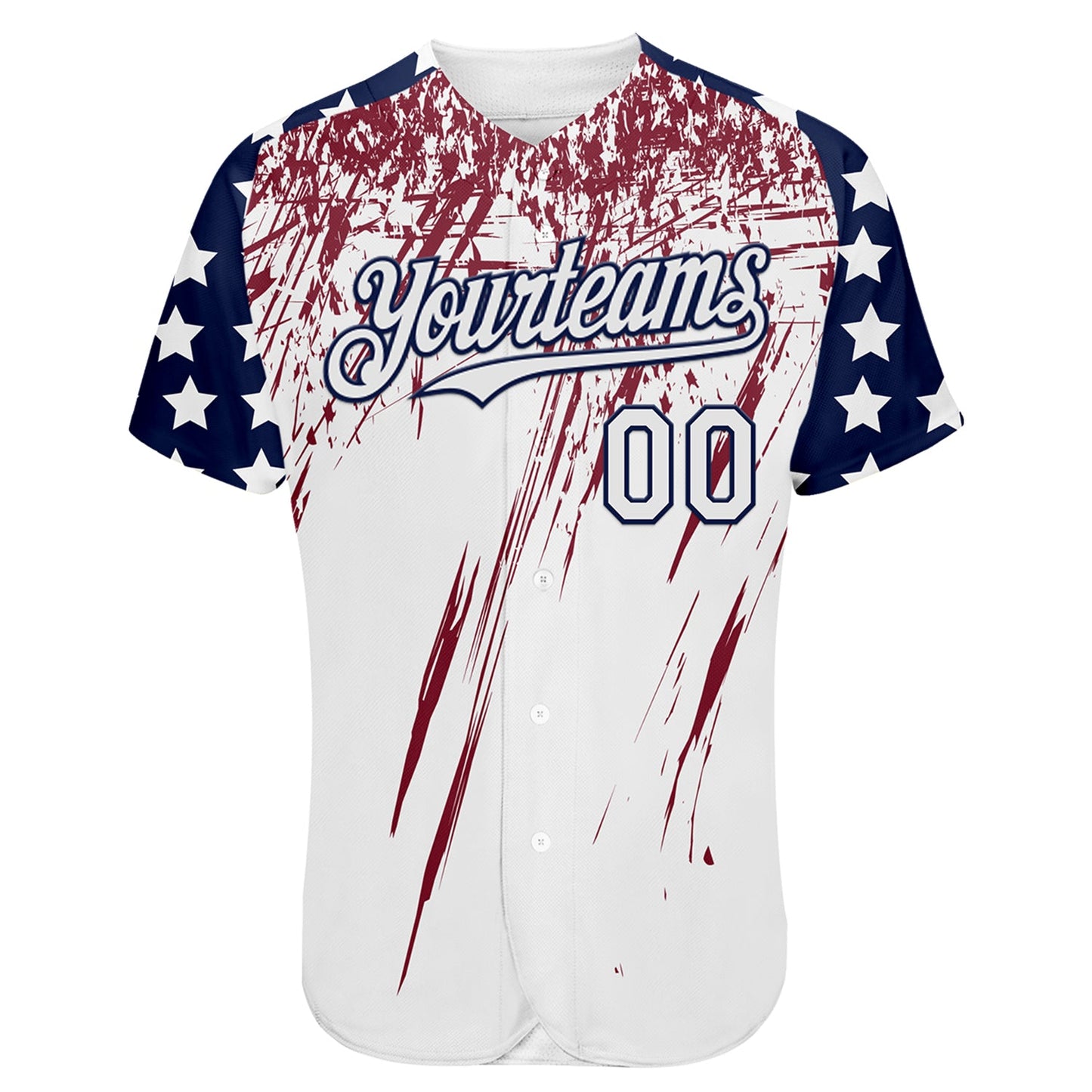 Custom White Navy-Crimson Splatter Brush Stroke Star Raglan Sleeves Authentic Baseball Jersey view 2