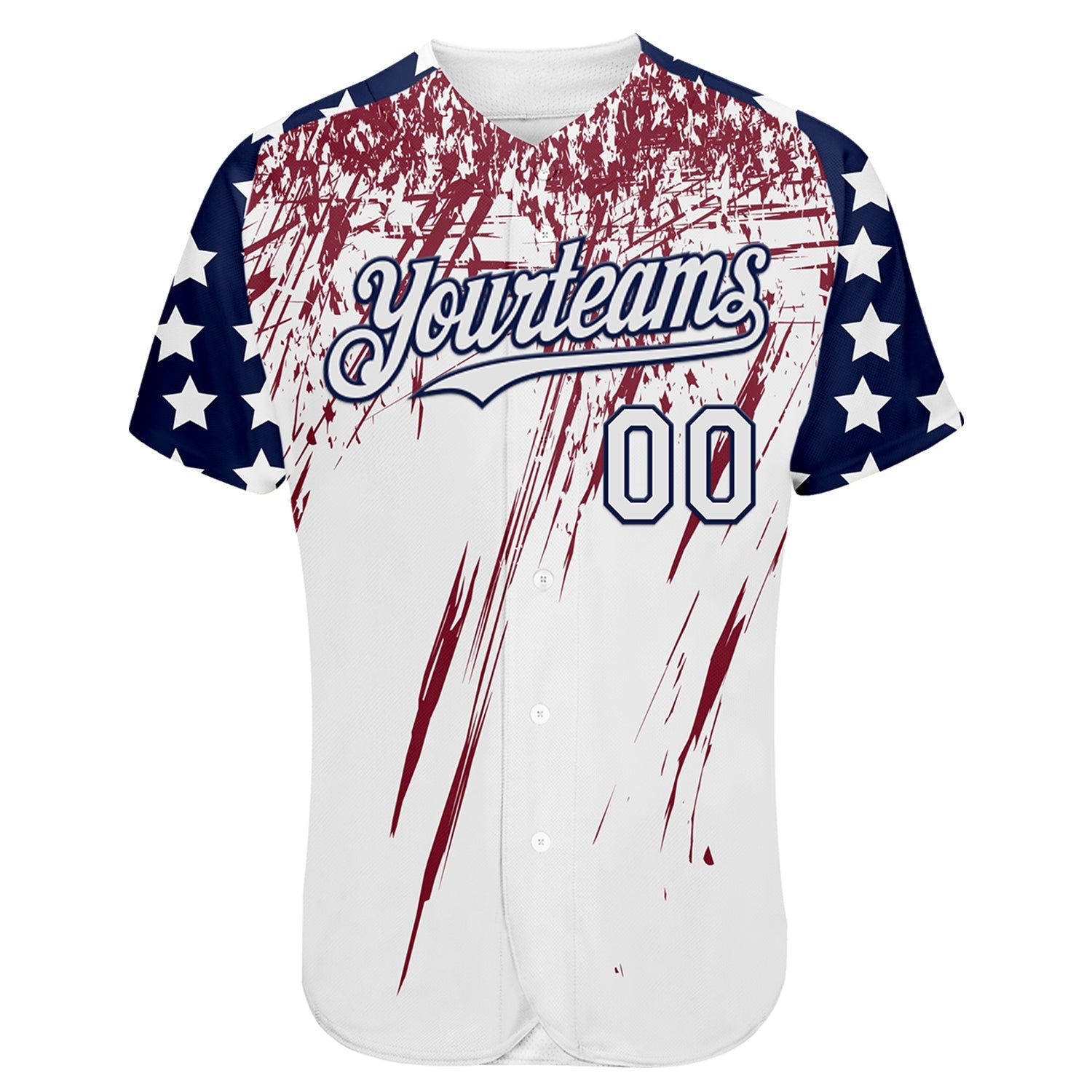 Custom White Navy-Crimson Splatter Brush Stroke Star Raglan Sleeves Authentic Baseball Jersey view 2