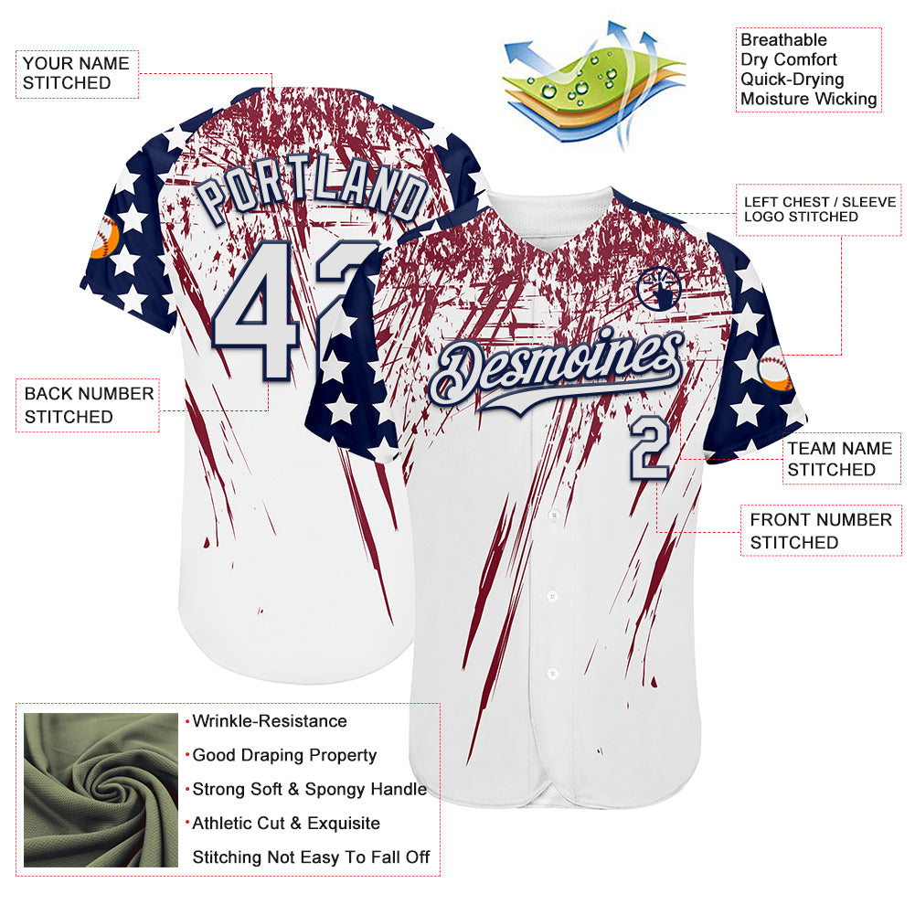 Custom White Navy-Crimson Splatter Brush Stroke Star Raglan Sleeves Authentic Baseball Jersey view 3