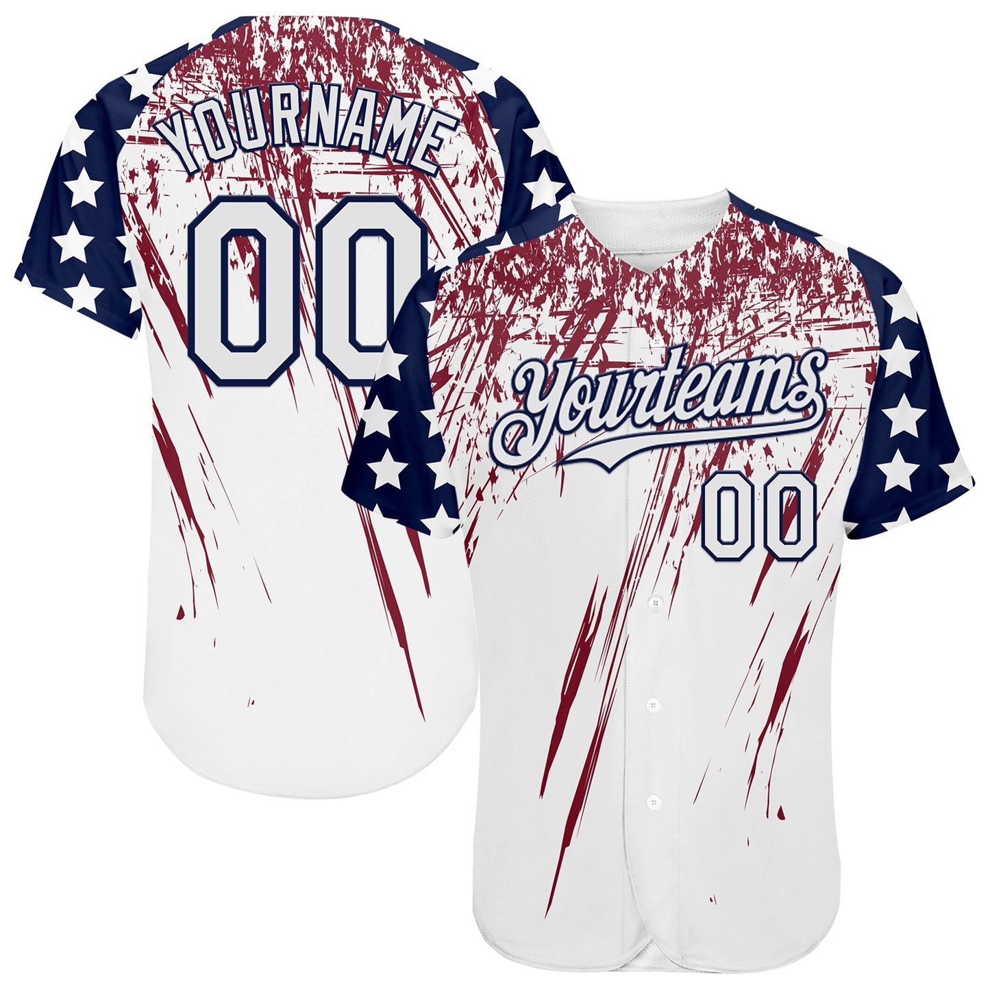 Custom White Navy-Crimson Splatter Brush Stroke Star Raglan Sleeves Authentic Baseball Jersey - Main View