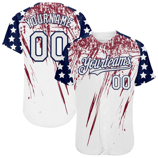 Custom White Navy-Crimson Splatter Brush Stroke Star Raglan Sleeves Authentic Baseball Jersey - Main View