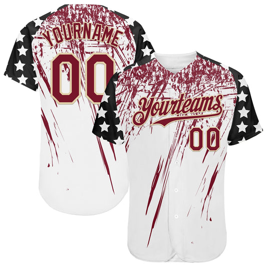 Custom White Crimson Cream-Black Splatter Brush Stroke Star Raglan Sleeves Authentic Baseball Jersey - Main View