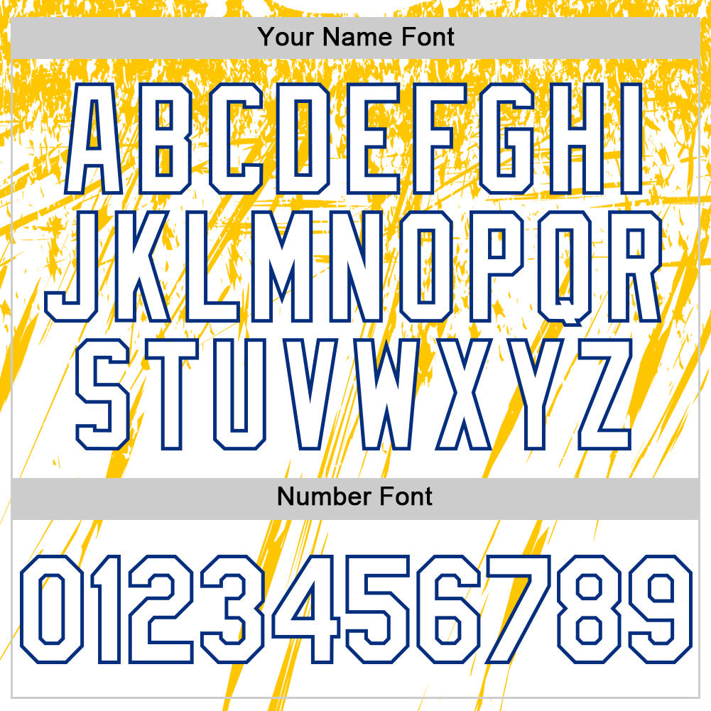 Custom White Royal-Yellow Splatter Brush Stroke Star Raglan Sleeves Authentic Baseball Jersey view 5