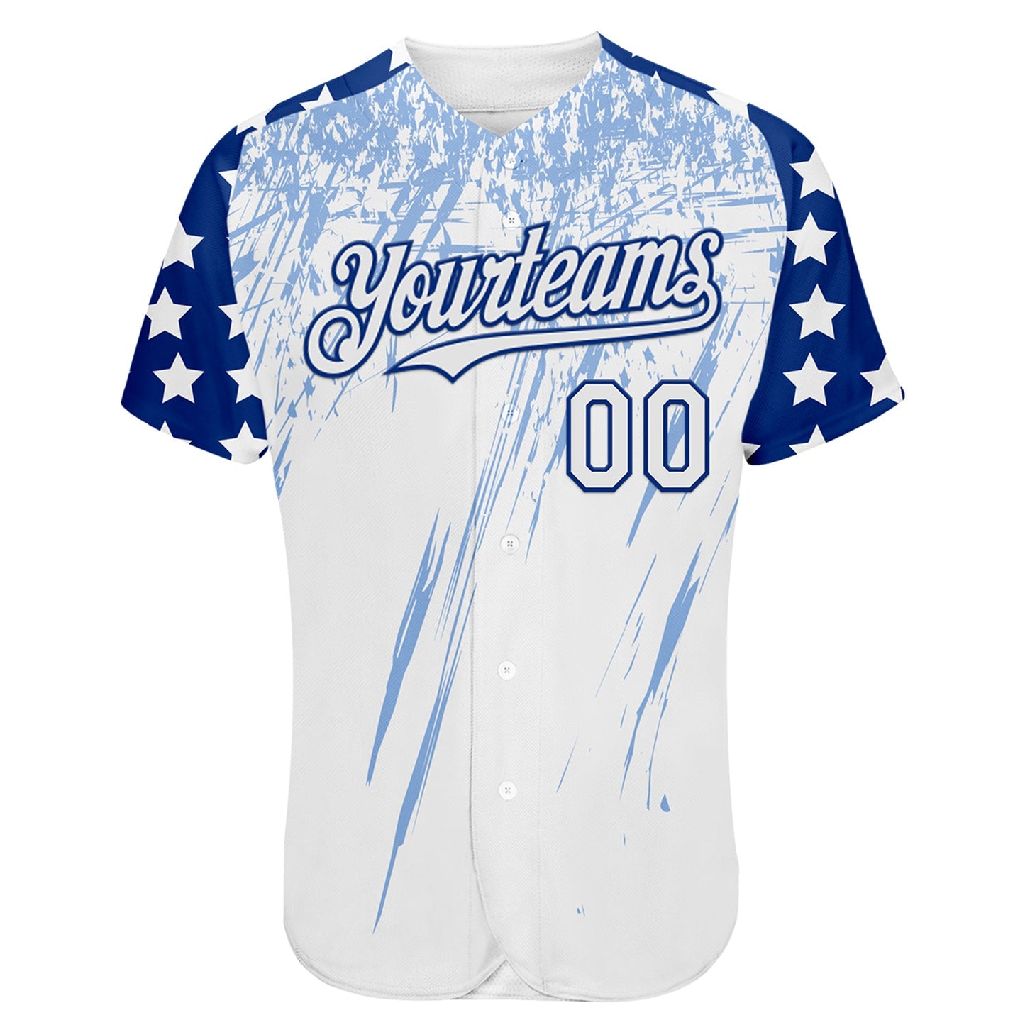 Custom White Royal-Light Blue Splatter Brush Stroke Star Raglan Sleeves Authentic Baseball Jersey view 2