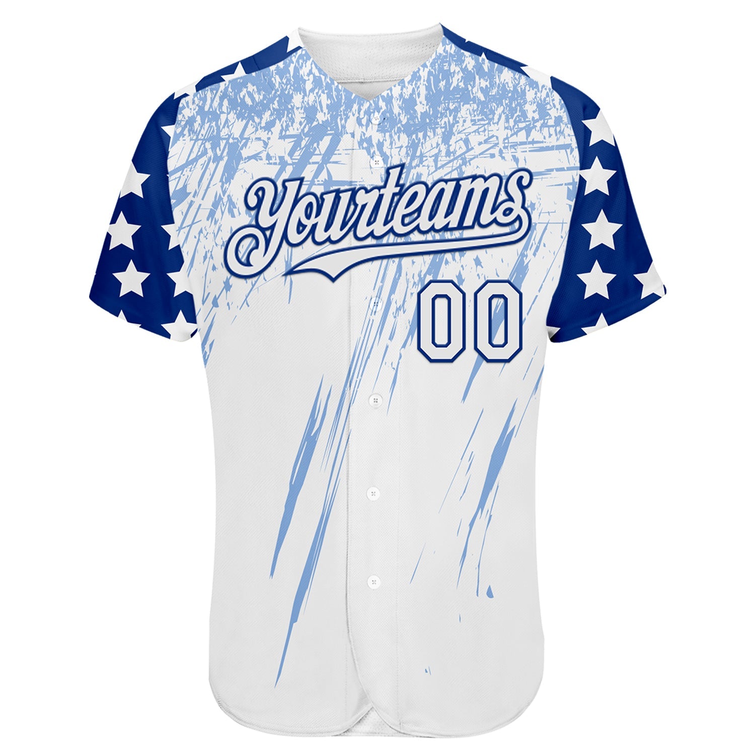 Custom White Royal-Light Blue Splatter Brush Stroke Star Raglan Sleeves Authentic Baseball Jersey view 2