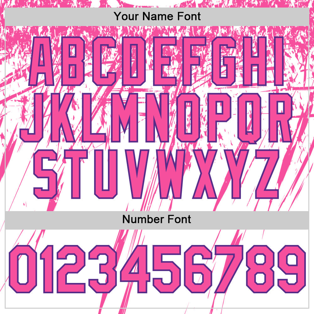 Custom White Pink-Purple Splatter Brush Stroke Star Raglan Sleeves Authentic Baseball Jersey view 5