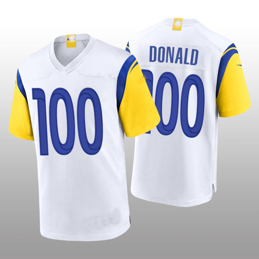 Custom LA.Rams Football Jerseys Aaron Donald White Records 100th Career Sacks Game Jersey Stitched Jersey - Main View