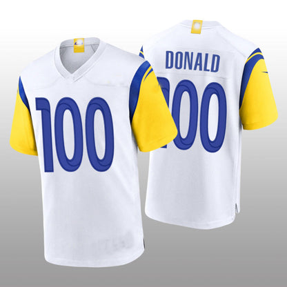 Custom LA.Rams Football Jerseys Aaron Donald White Records 100th Career Sacks Game Jersey Stitched Jersey - Main View