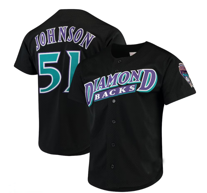 Arizona Diamondbacks #51 Randy Johnson Mitchell & Ness Fashion Cooperstown Collection Mesh Batting Practice Jersey - Black Stitches Baseball Jerseys - Main View