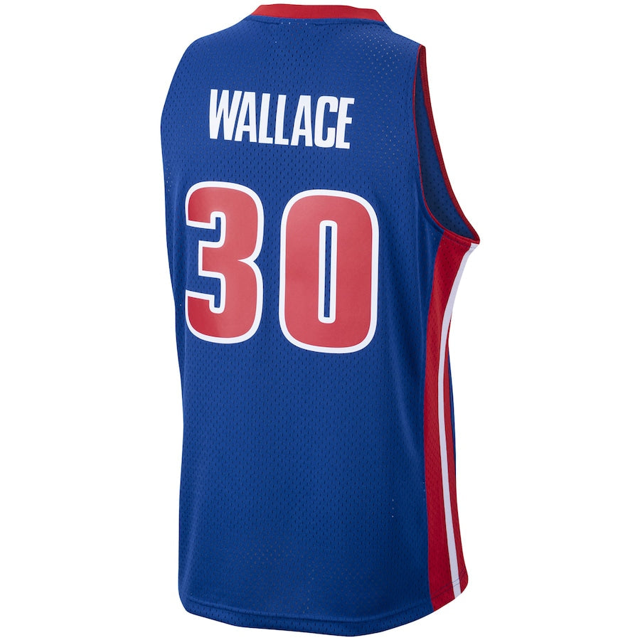 D.Pistons #30 Rasheed Wallace Mitchell & Ness 2003-04 Hardwood Classics Swingman Jersey Blue Stitched American Basketball Jersey - Main View