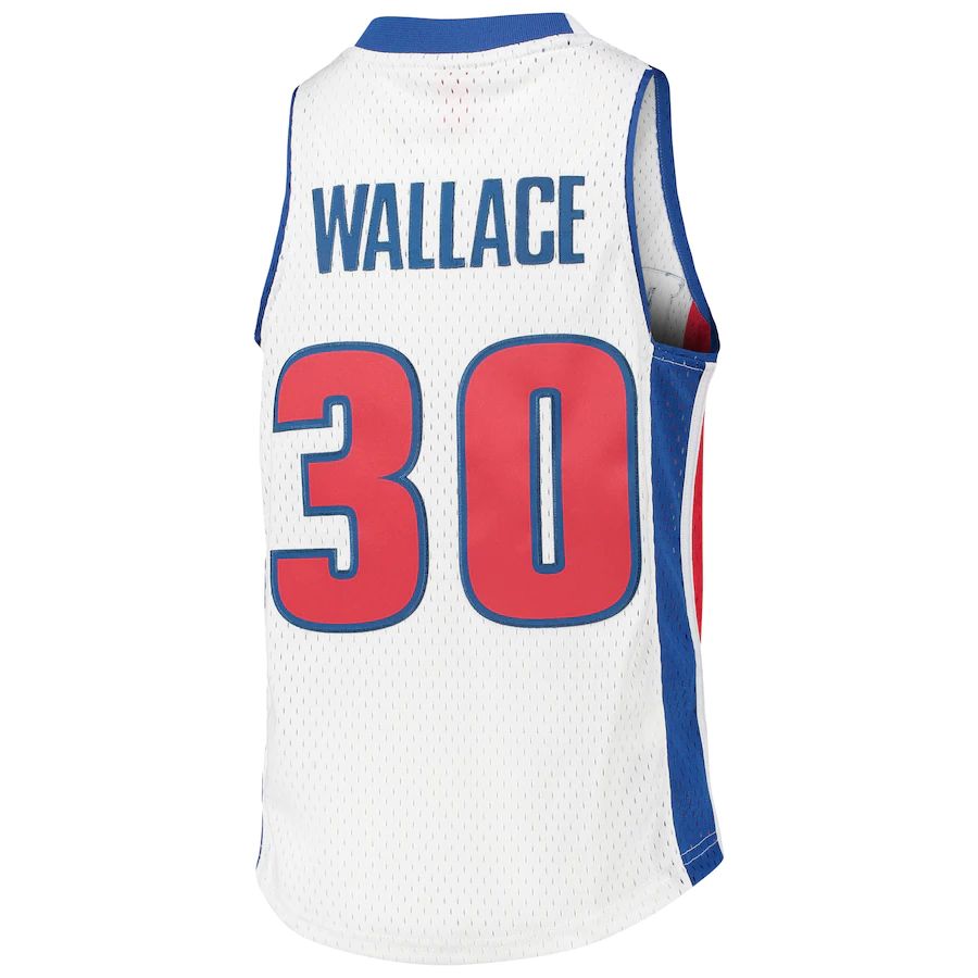 D.Pistons #30 Rasheed Wallace Mitchell & Ness Youth 2003-04 Hardwood Classics Swingman Jersey White Stitched American Basketball Jersey - Main View