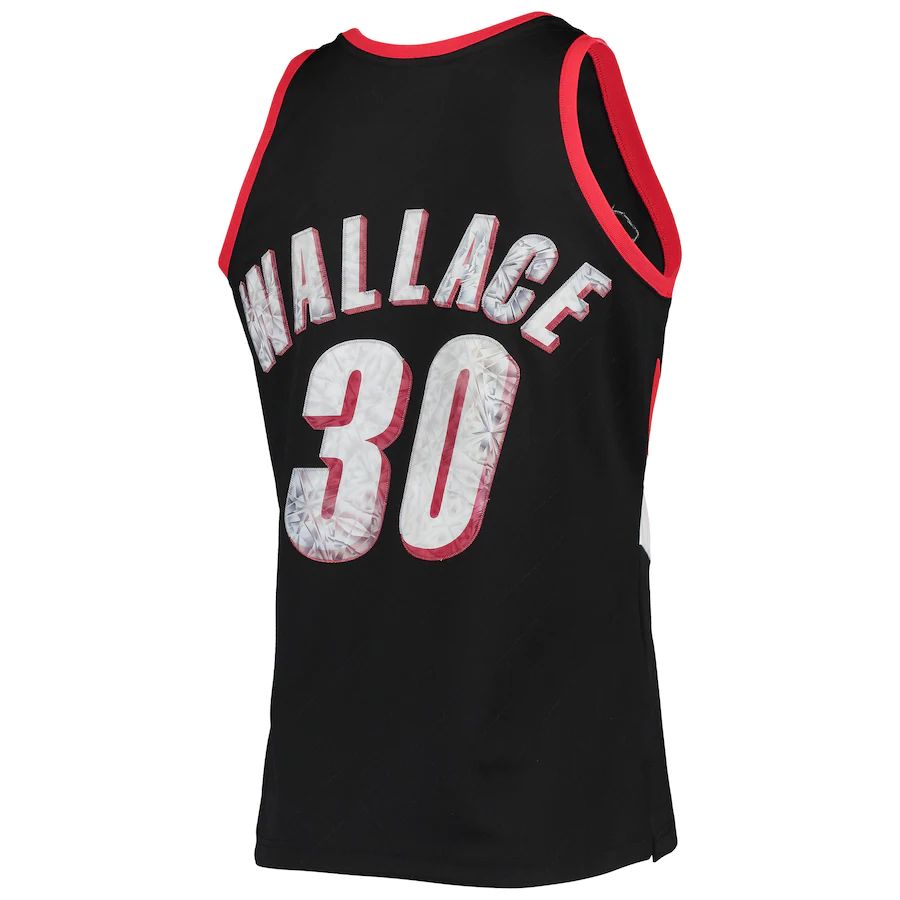P.Trail Blazers #30 Rasheed Wallace Mitchell & Ness 1996-97 Hardwood Classics  75th Anniversary Diamond Swingman Jersey Icon Edition Black Stitched American Basketball Jersey - Main View