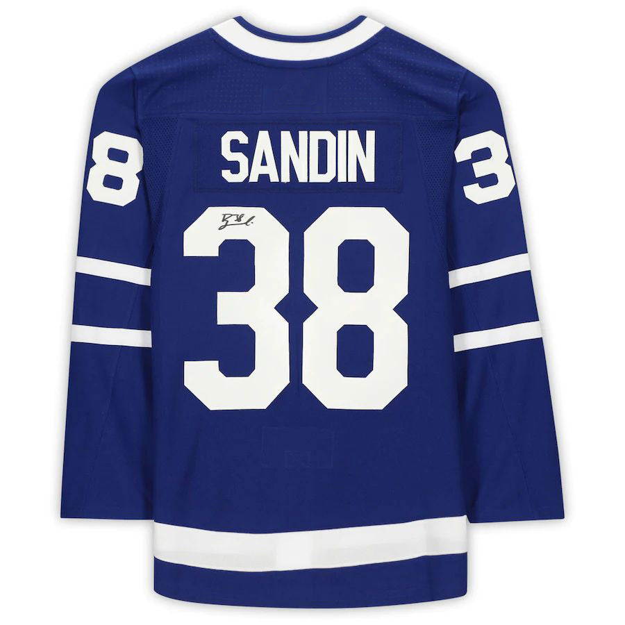 T.Maple Leafs #38 Rasmus Sandin Fanatics Authentic Autographed Blue Stitched American Hockey Jerseys - Main View
