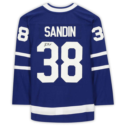 T.Maple Leafs #38 Rasmus Sandin Fanatics Authentic Autographed Blue Stitched American Hockey Jerseys - Main View