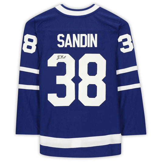 T.Maple Leafs #38 Rasmus Sandin Fanatics Authentic Autographed Blue Stitched American Hockey Jerseys - Main View