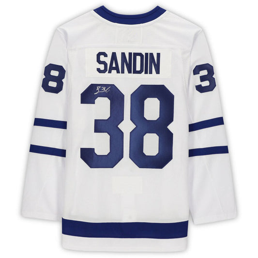 T.Maple Leafs #38 Rasmus Sandin Rasmus Sandin Fanatics Authentic Autographed White  Stitched American Hockey Jerseys - Main View