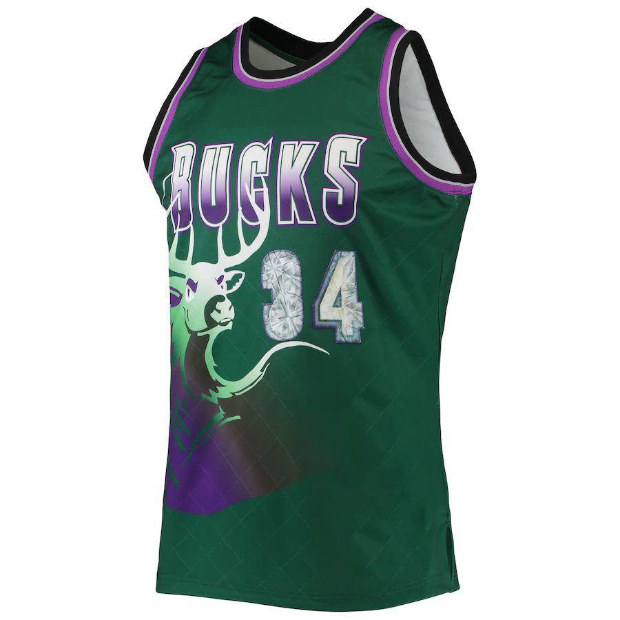 M.Bucks #34 Ray Allen Mitchell & Ness 1996-97 Hardwood Classics  75th Anniversary Diamond Swingman Jersey Green Stitched American Basketball Jersey - Main View