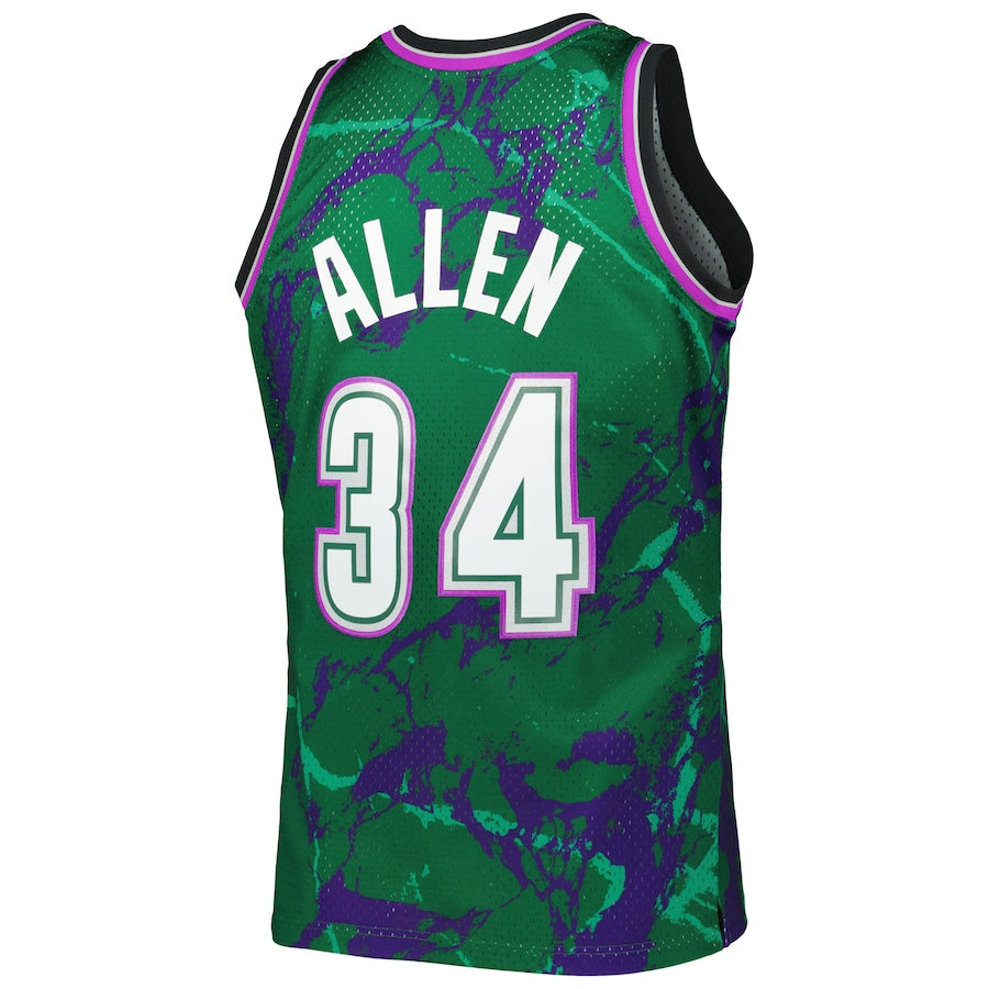 M.Bucks #34 Ray Allen Mitchell & Ness 1996-97 Hardwood Classics Marble Swingman Jersey Green Stitched American Basketball Jersey - Main View
