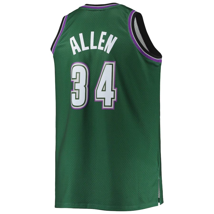 M.Bucks #34 Ray Allen Mitchell & Ness Big & Tall 1996-97 Hardwood Classics Swingman Jersey Hunter Green Stitched American Basketball Jersey - Main View