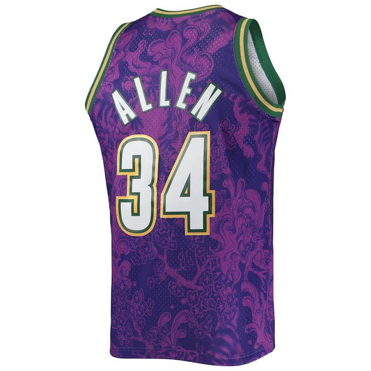 M.Bucks #34 Ray Allen Mitchell & Ness Hardwood Classics 2000-01 Lunar New Year Swingman Jersey Purple Stitched American Basketball Jersey - Main View