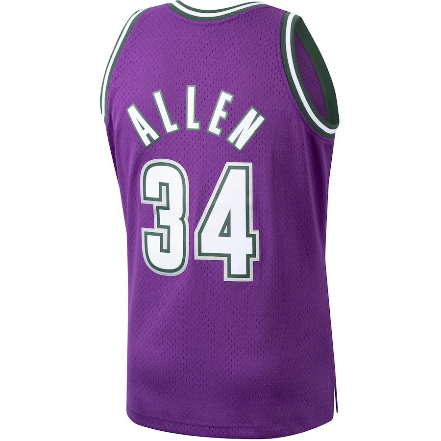 M.Bucks #34 Ray Allen Mitchell & Ness Hardwood Classics 2000-01 Swingman Jersey Purple Stitched American Basketball Jersey - Main View