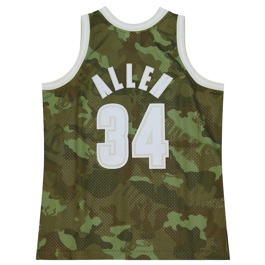 M.Bucks #34 Ray Allen Mitchell & Ness Unisex Hardwood Classics 2000-01 Ghost Green Swingman Jersey Camo Stitched American Basketball Jersey - Main View