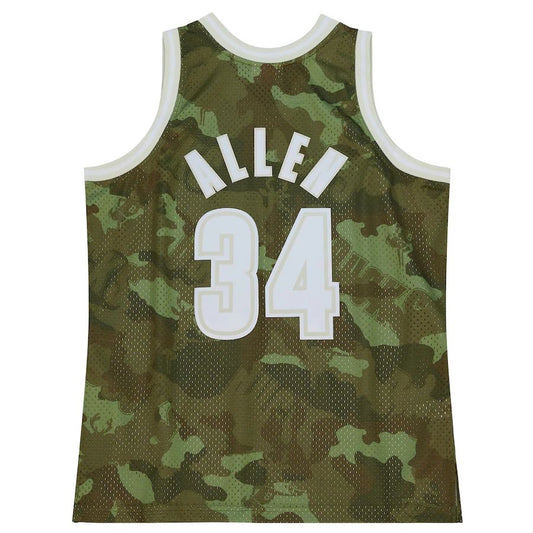 M.Bucks #34 Ray Allen Mitchell & Ness Unisex Hardwood Classics 2000-01 Ghost Green Swingman Jersey Camo Stitched American Basketball Jersey - Main View