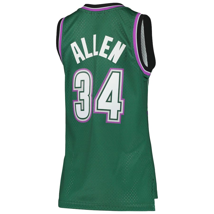 M.Bucks #34 Ray Allen Mitchell & Ness Women's 1996-97 Hardwood Classics Swingman Jersey Green Stitched American Basketball Jersey - Main View