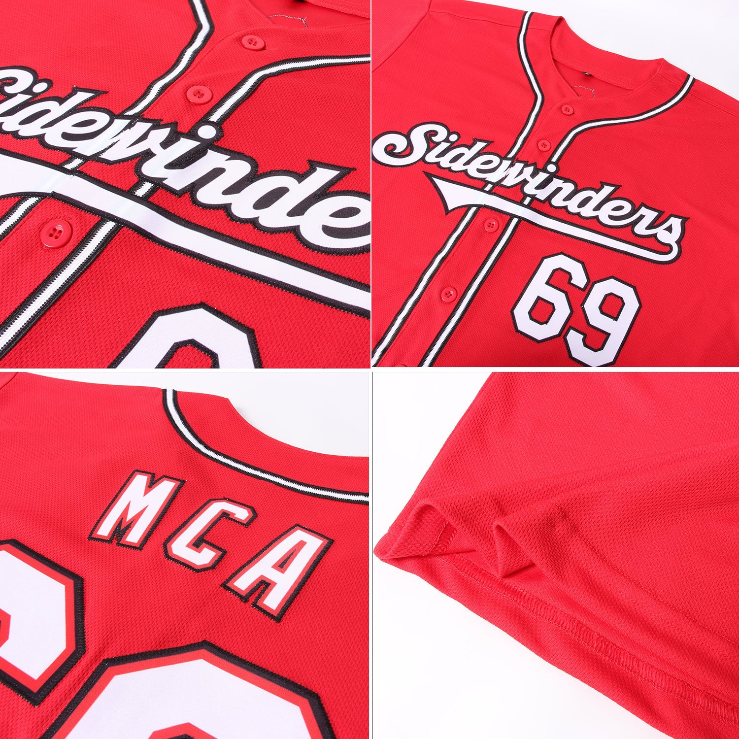 Custom Red White-Black Authentic Baseball Jersey view 6