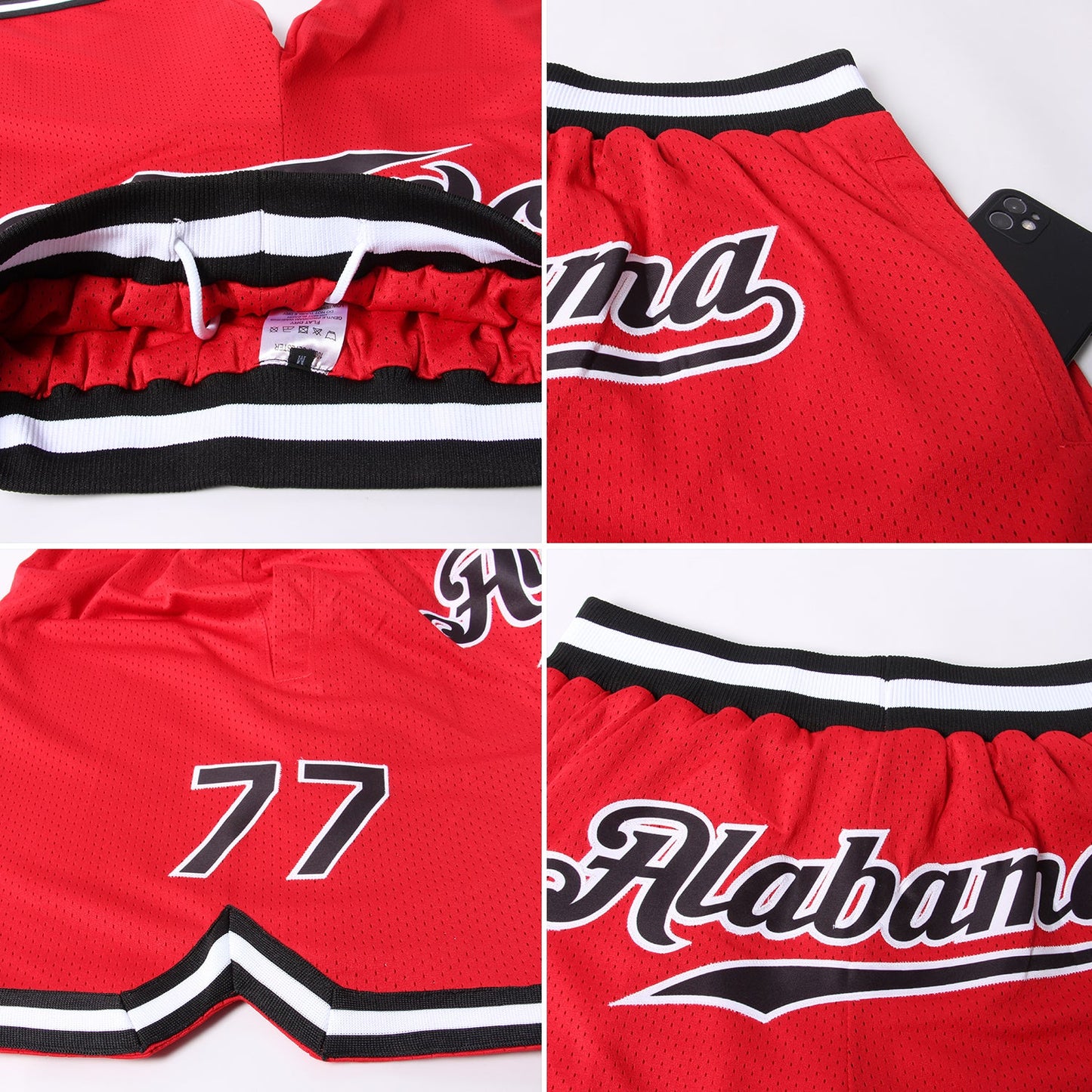 Custom Red Black-White Authentic Throwback Basketball Shorts view 5
