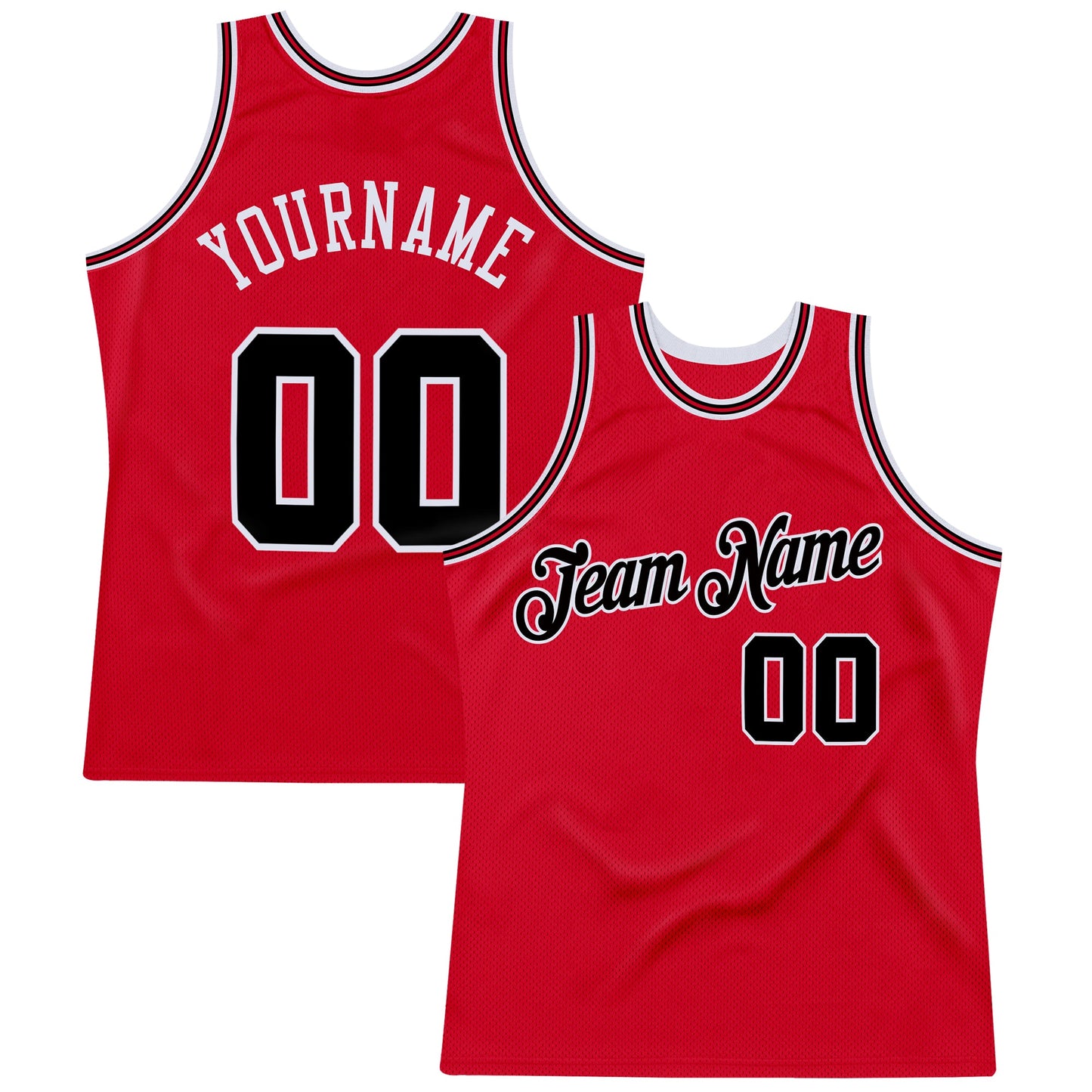 Custom Red Black-Red Authentic Throwback Basketball Jersey - Main View