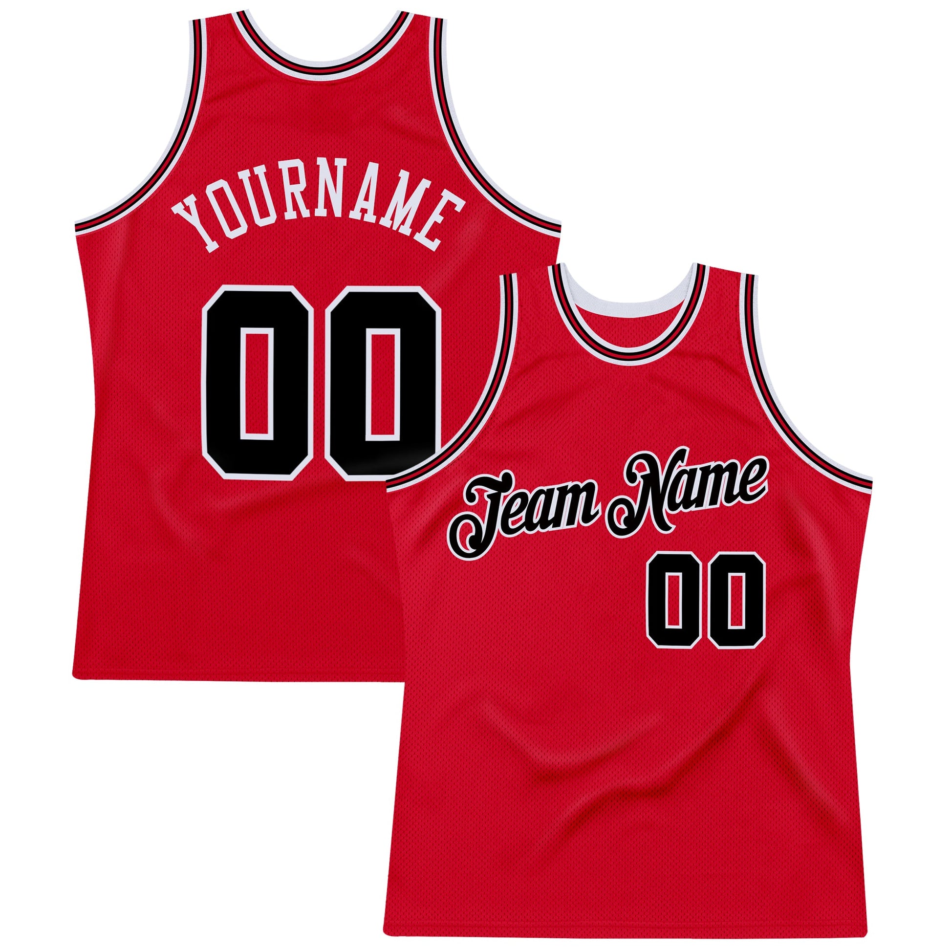 Custom Red Black-Red Authentic Throwback Basketball Jersey - Main View